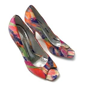 BCBG Watercolor Peek Toe Heels Sz 8